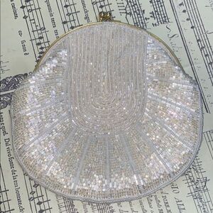 Nordstrom Elegant White Beaded Clutch with Snake Chain